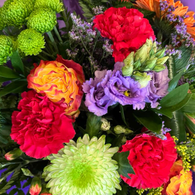 Splash of Colour - A vibrant gerbera posy hand-tied featuring a mix of colours carefully selected by the local florist. Hand-delivered in a gift bag or box.